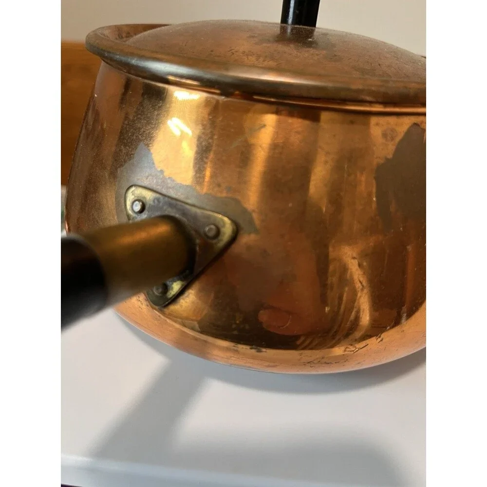 Copper Sauté Or Fondue Pot, MCM, handle Attached With Brass Fitting